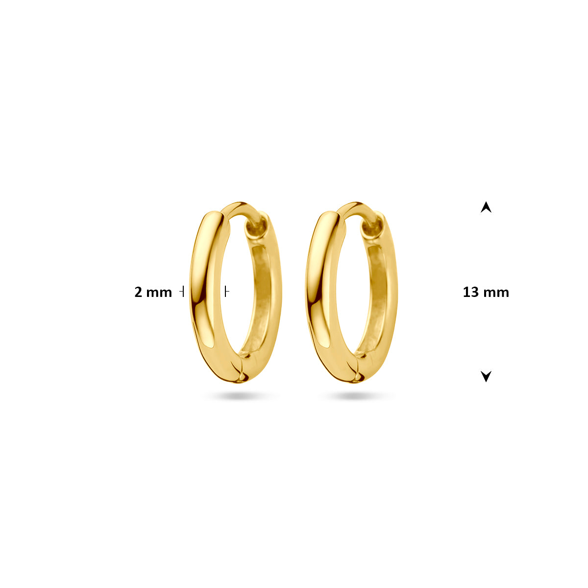 klapoorringen 13 mm 1 micron zilver verguld (geel)