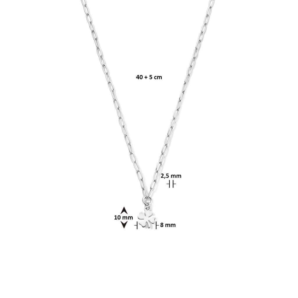 collier klavertje 40 + 5 cm zilver gerhodineerd
