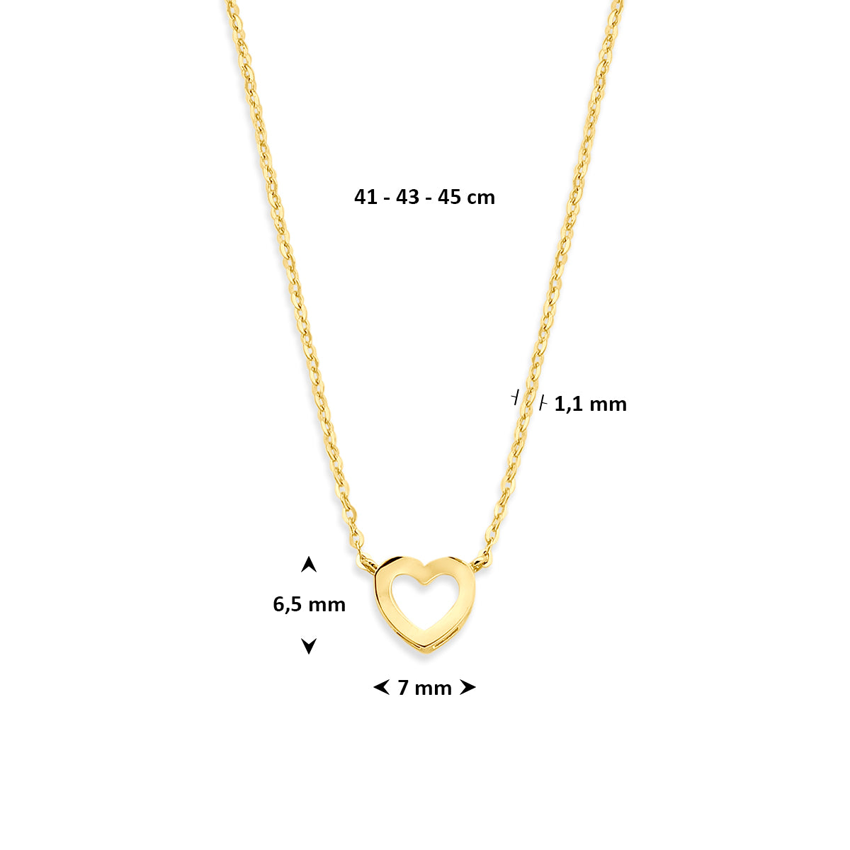 9k collier hartje 41 - 43 - 45 cm 9K geel
