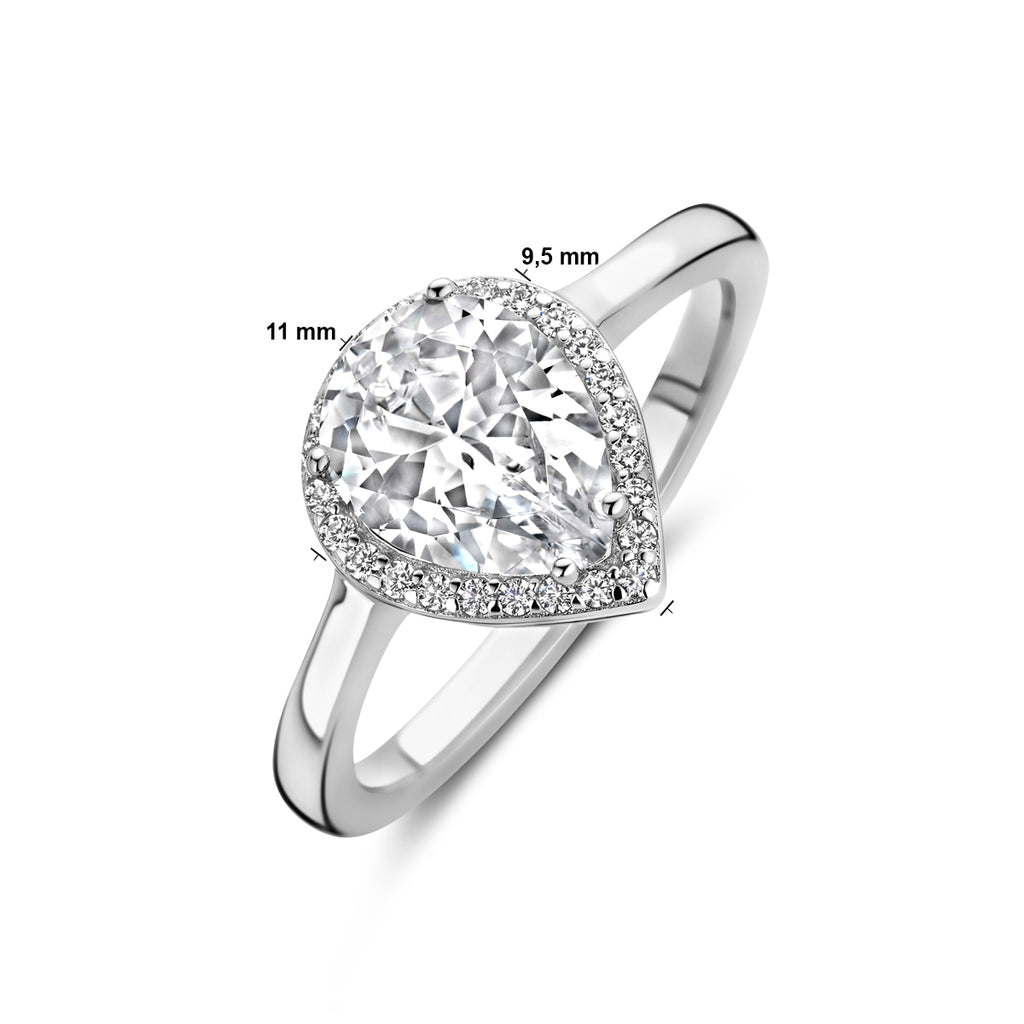 Ring weiß Zirkonia Halo Silber rhodiniert