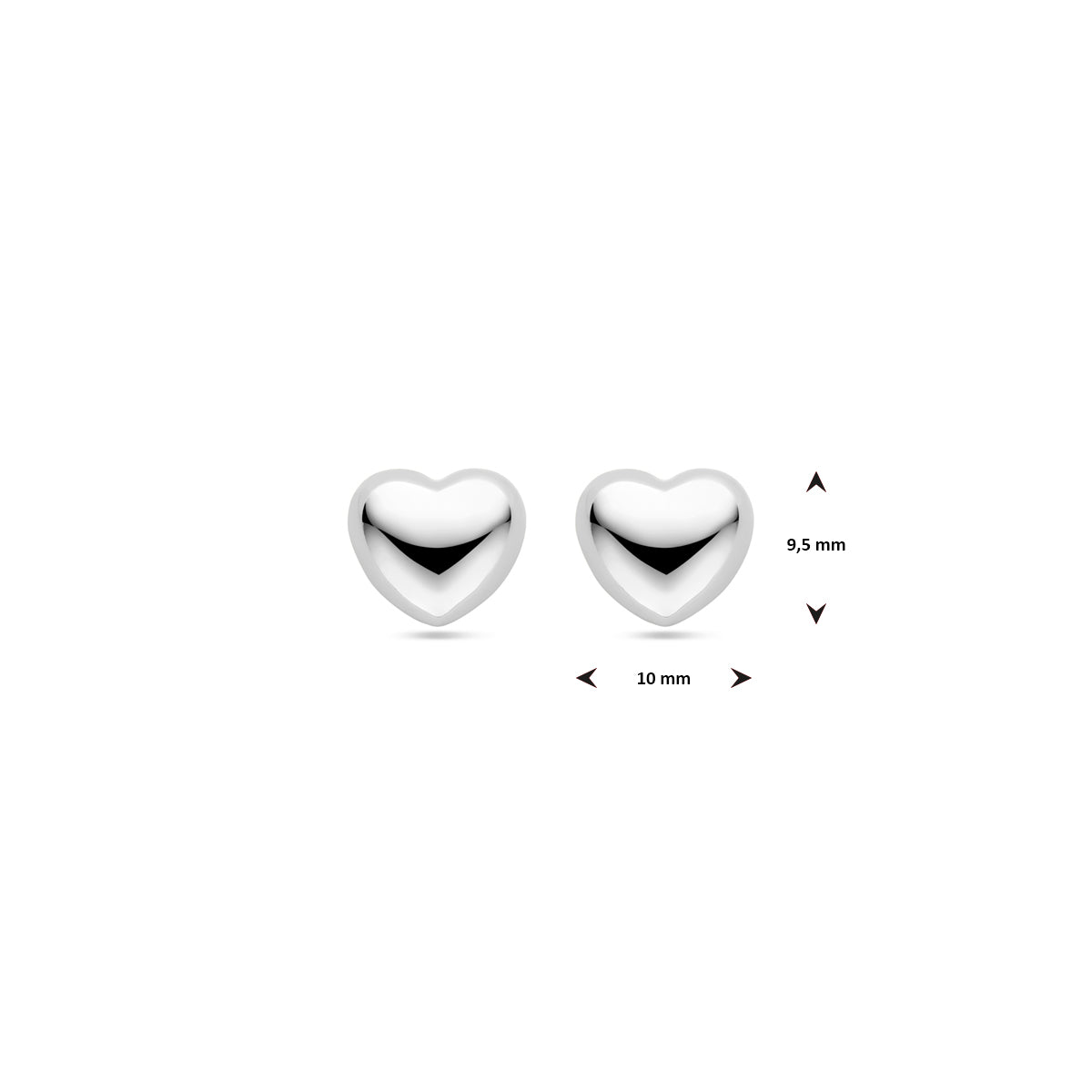 Ohrstecker Herz 9,5 mm rhodiniertes Silber