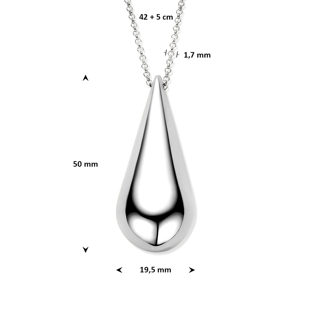 collier druppel 42 + 5 cm zilver gerhodineerd