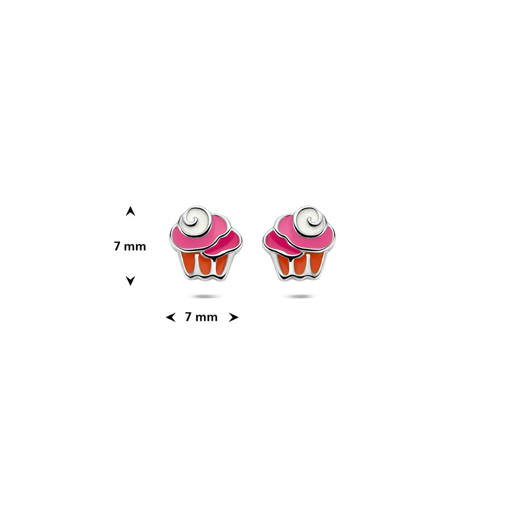 oorknoppen cupcake emaille zilver gerhodineerd