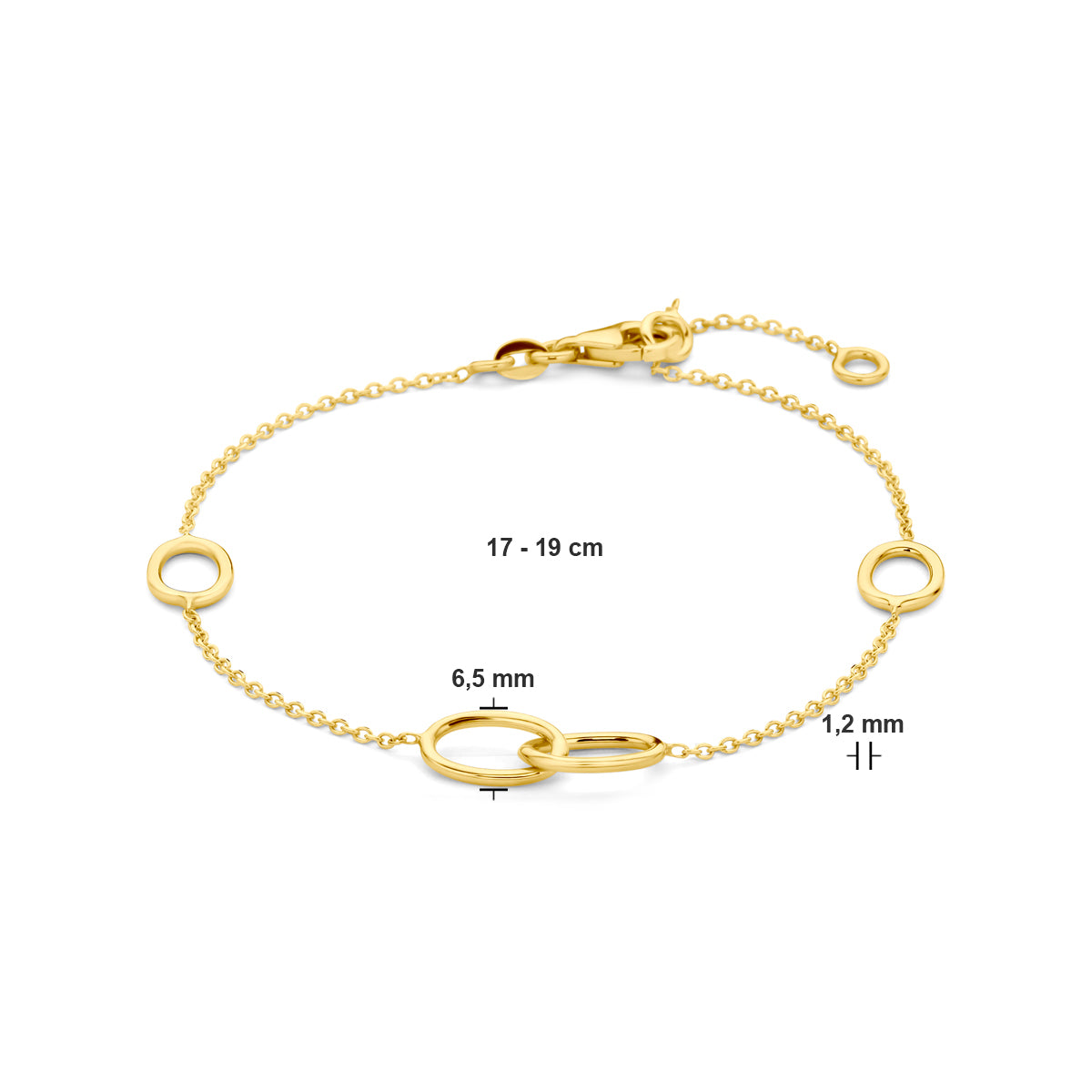 armband ovaaltjes 17 - 19 cm 14K geelgoud - ovaal