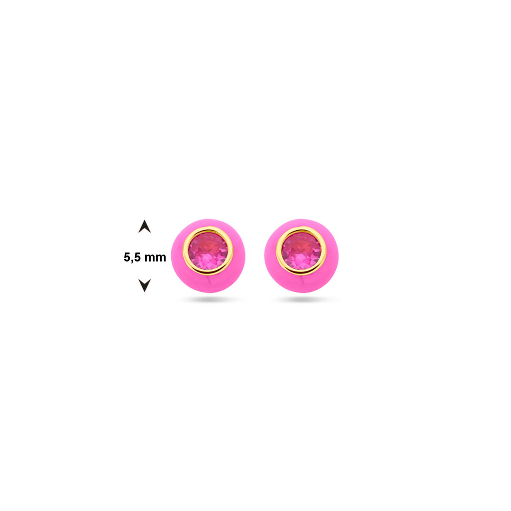Ohrstecker rosa Emaille und Korund-Zirkonia 1 Mikron Silber vergoldet (gelb)