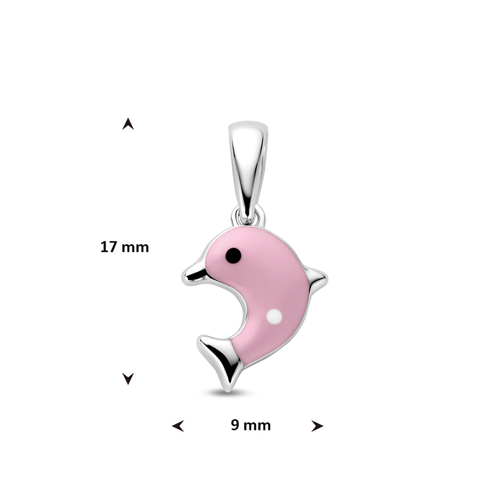 hanger emaille dolfijn roze 17 mm zilver gerhodineerd