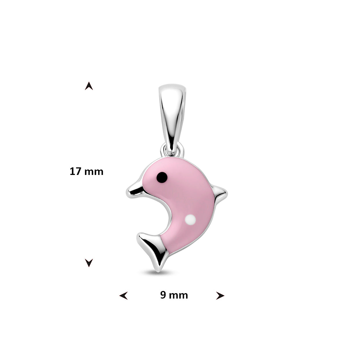 hanger emaille dolfijn roze 17 mm zilver gerhodineerd