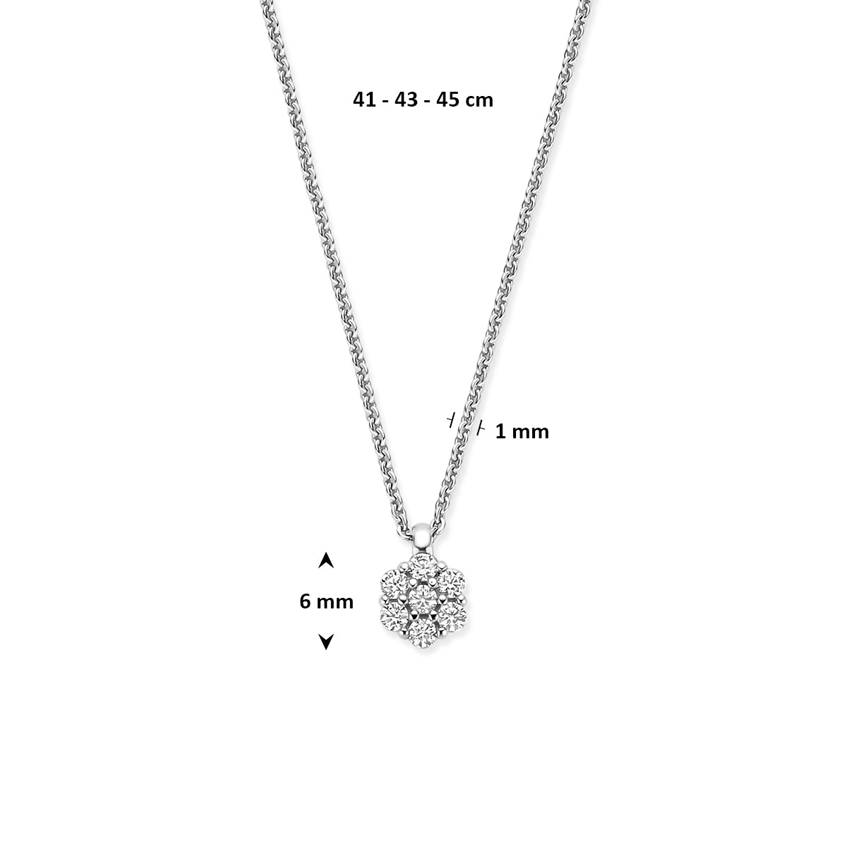 collier zirkonia 41 - 43 - 45 cm zilver gerhodineerd