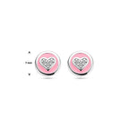 Ohrstecker Herz aus Zirkonia und rosa Emaille, Silber rhodiniert