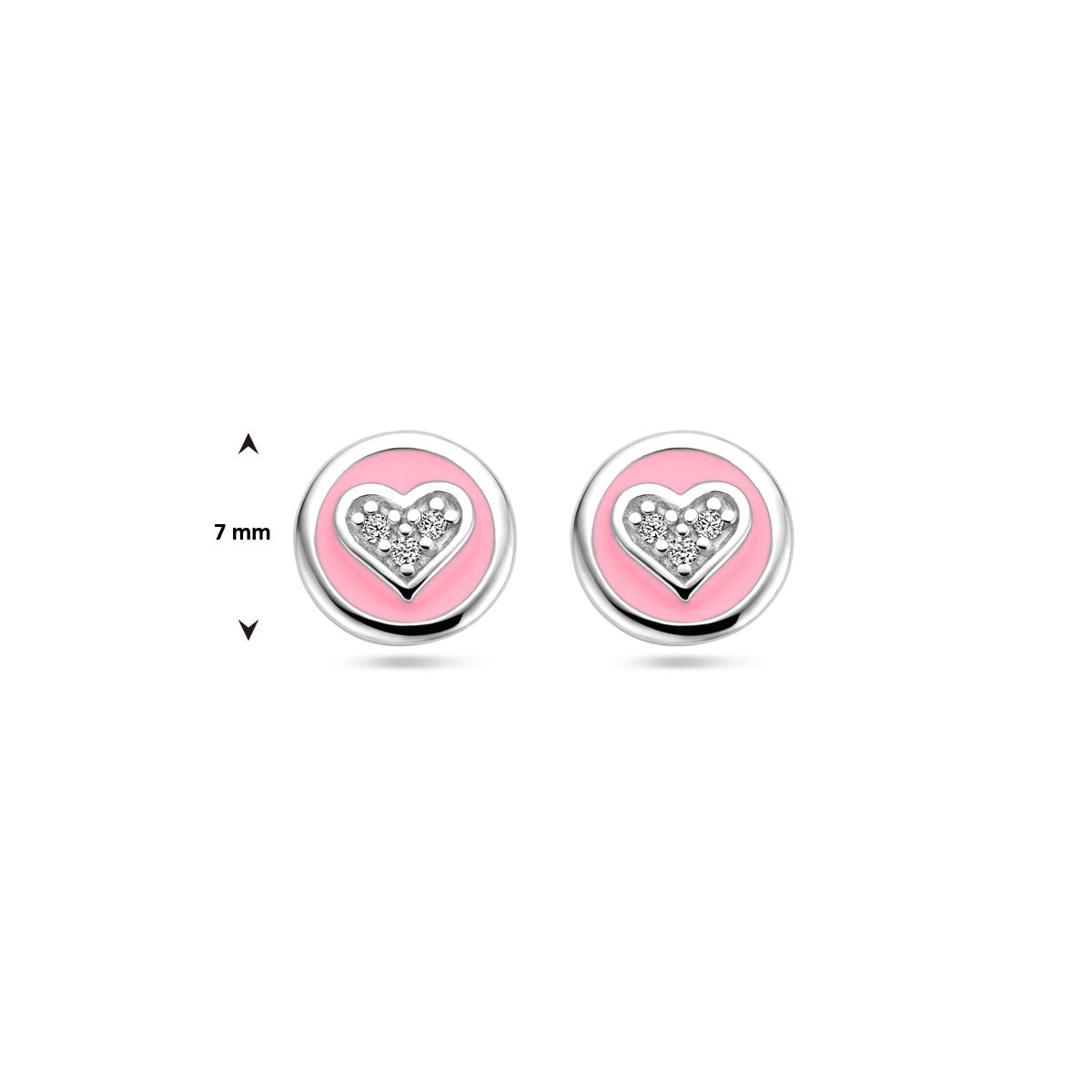 Ohrstecker Herz aus Zirkonia und rosa Emaille, Silber rhodiniert