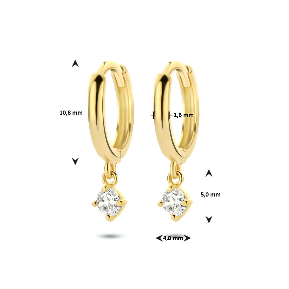klapoorringen zirkonia 14K geelgoud