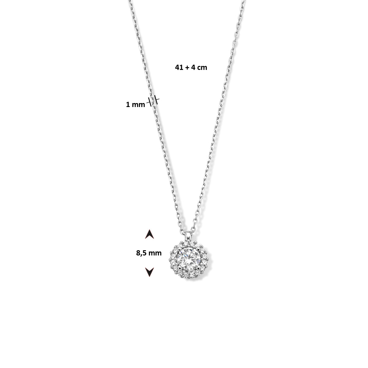 Zirkonia-Halskette 41 + 4 cm Halo-Silber rhodiniert