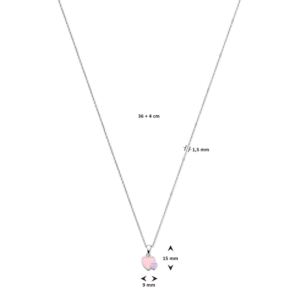collier emaille hartjes 36 + 4 cm zilver gerhodineerd