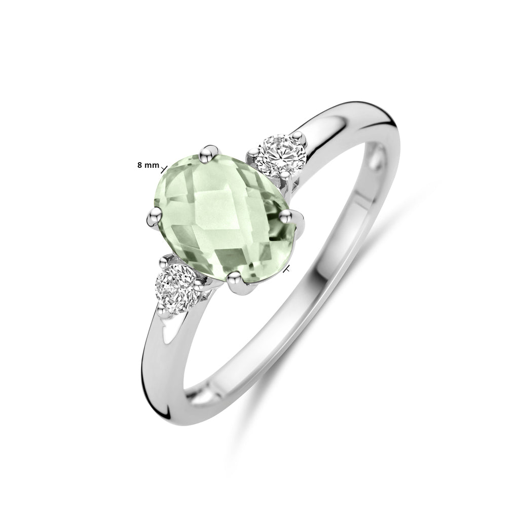 Ring grüner Amethyst und Zirkonia rhodiniertes Silber