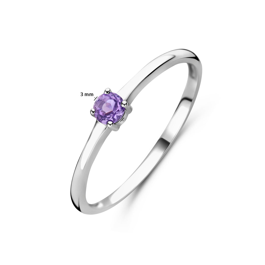 Ring mit Geburtsstein hell Amethyst Juni rhodiniertes Silber