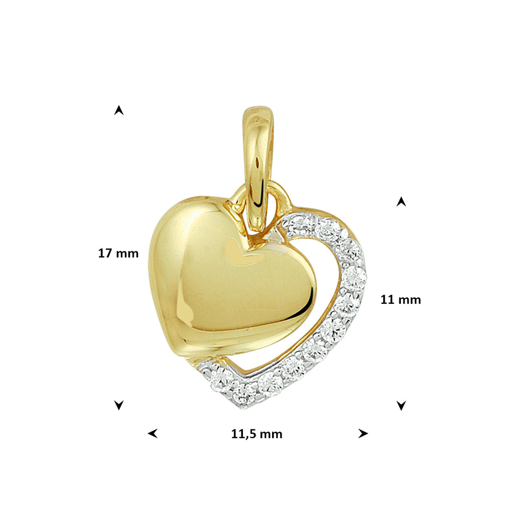 hanger hart zirkonia bicolor gestift 14K geelgoud
