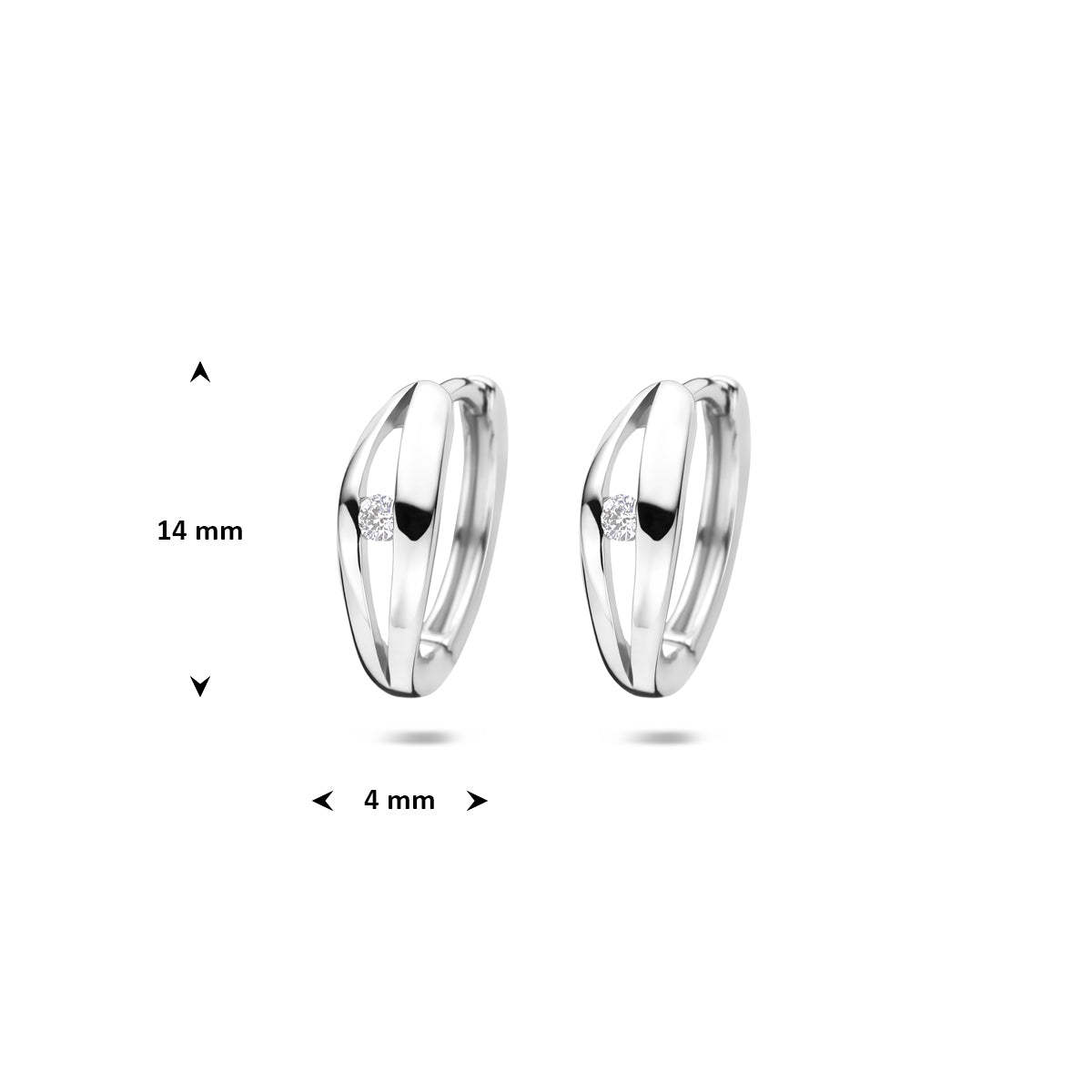 Klappohrringe Labor-Diamant 0.06ct (2x 0.03ct) F VS 14 mm rhodiniertes Silber