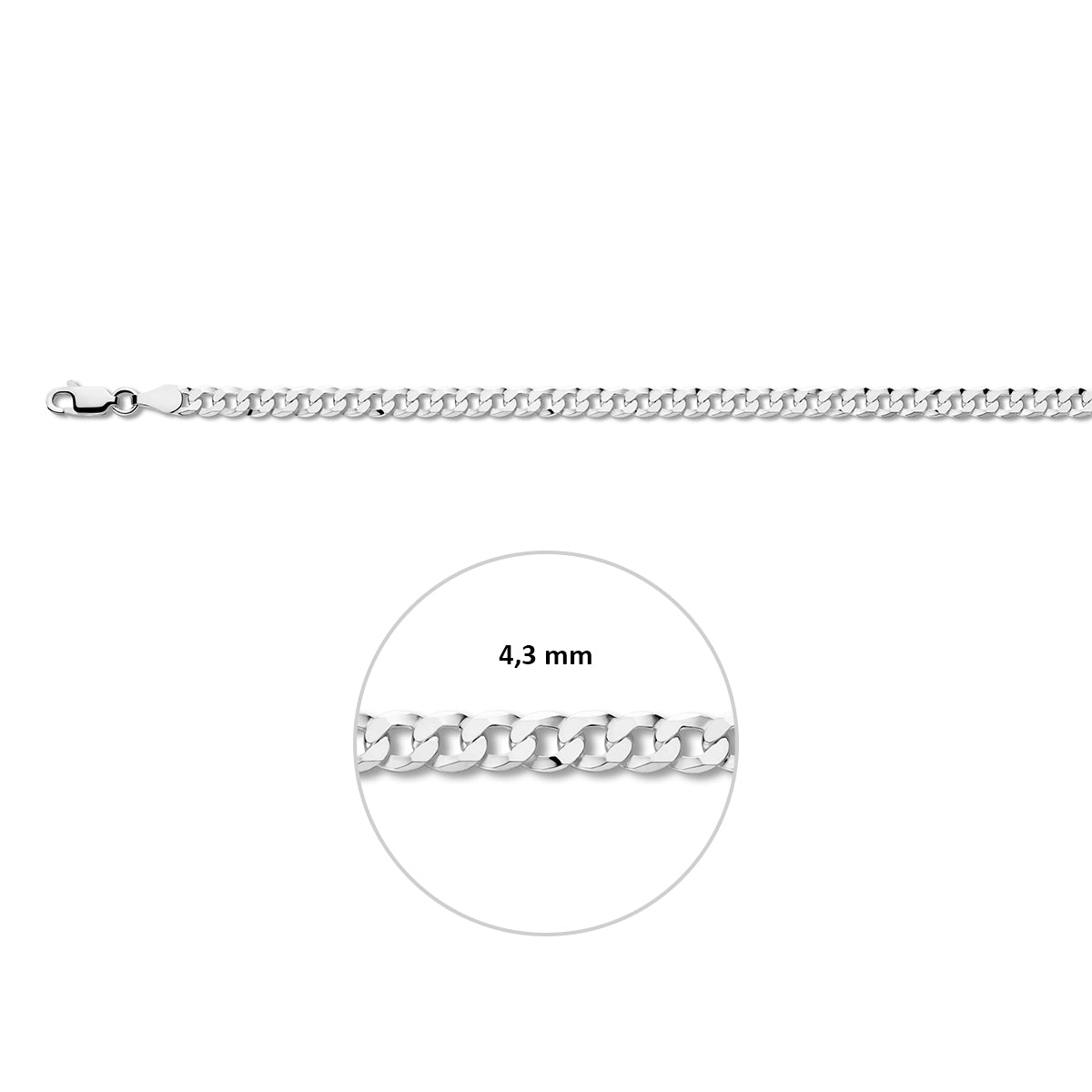gourmette 6 zijdes geslepen 4,3 mm zilver wit