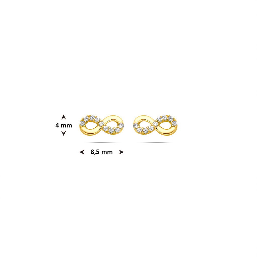 oorknoppen infinity zirkonia 4 mm 14K geelgoud