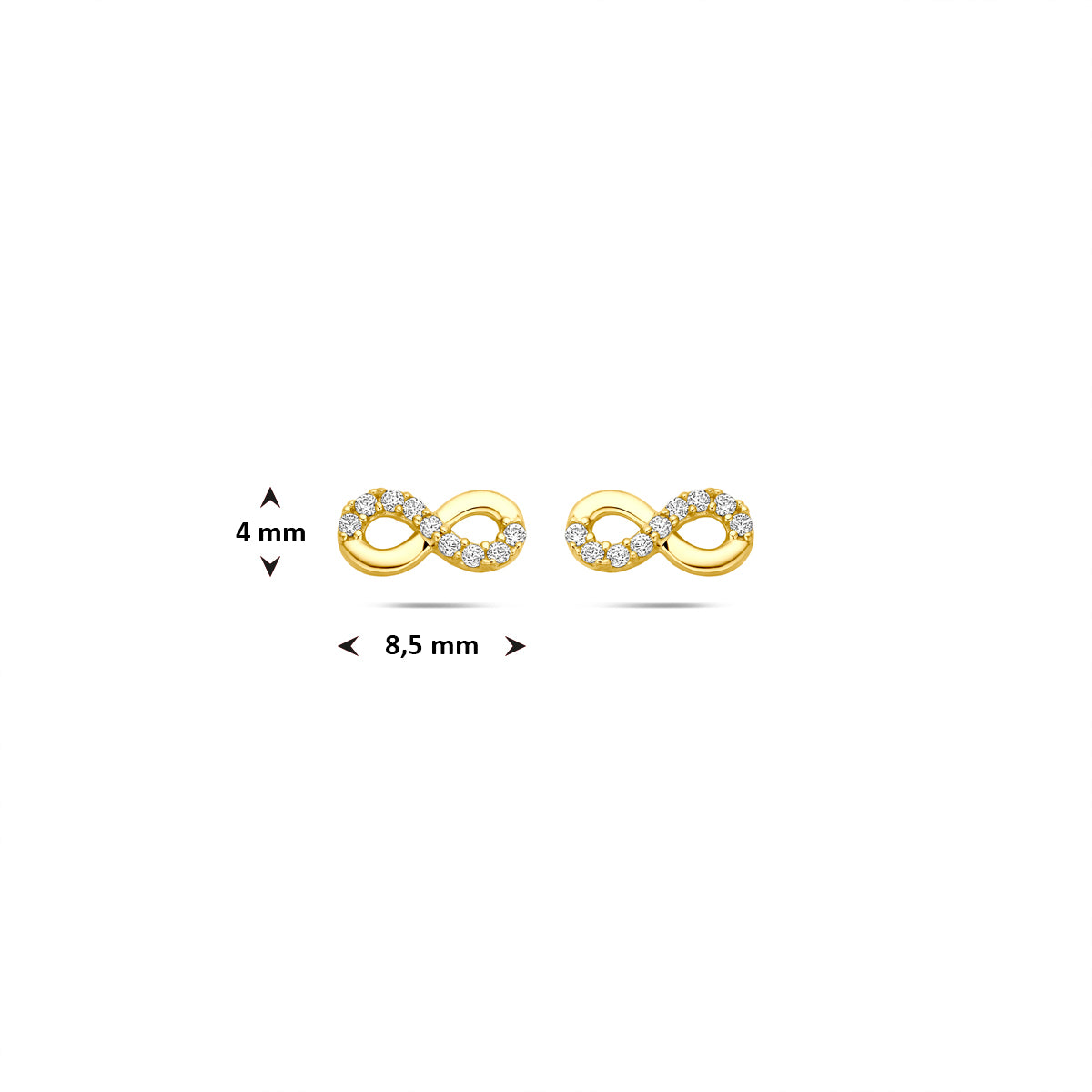 oorknoppen infinity zirkonia 4 mm 14K geelgoud