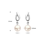 Ohrhänger Perle und Zirkonia 21 mm Silber rhodiniert