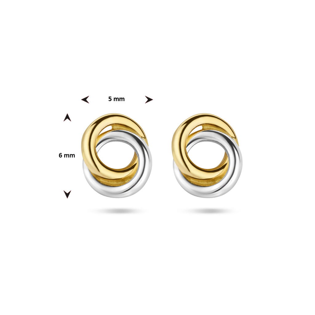 oorknoppen rondjes bicolor gestift 14K geelgoud