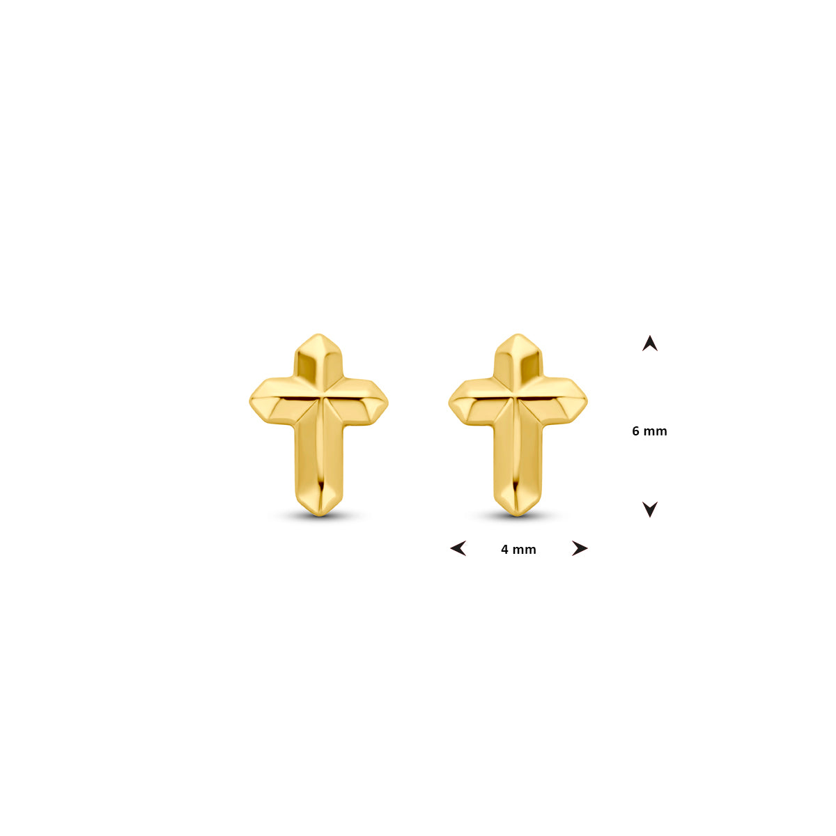 oorknoppen kruis 6 mm 14K geelgoud