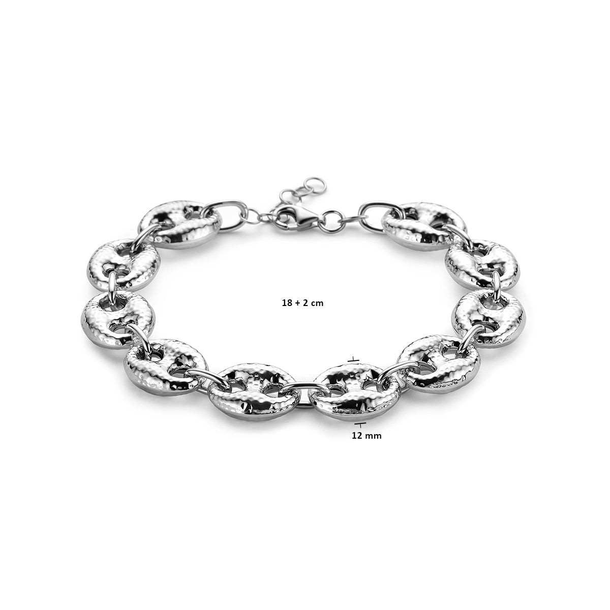 Armband 12 mm 18 + 2 cm Silber rhodiniert