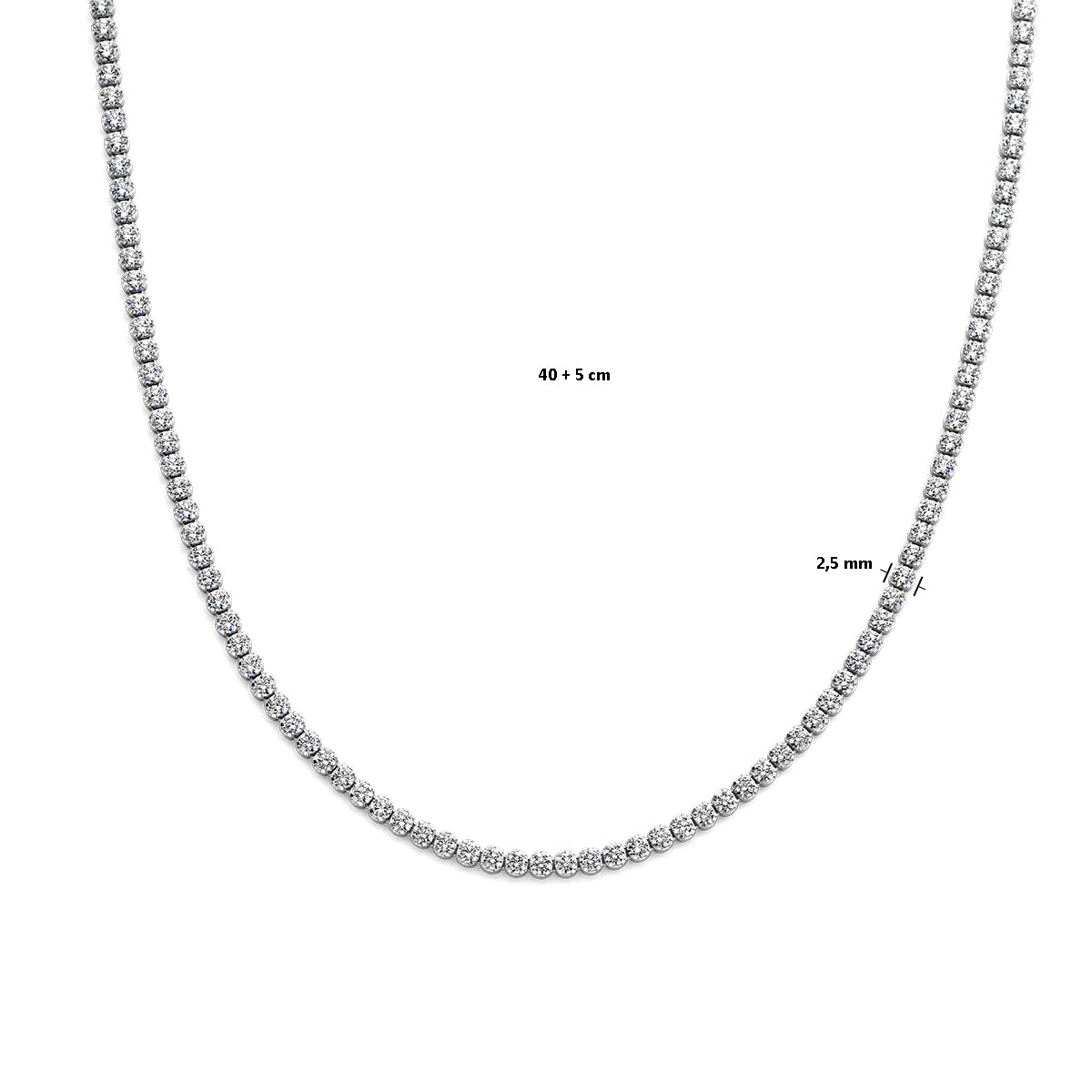 Tennishalskette Zirkonia 2,5 mm Silber rhodiniert