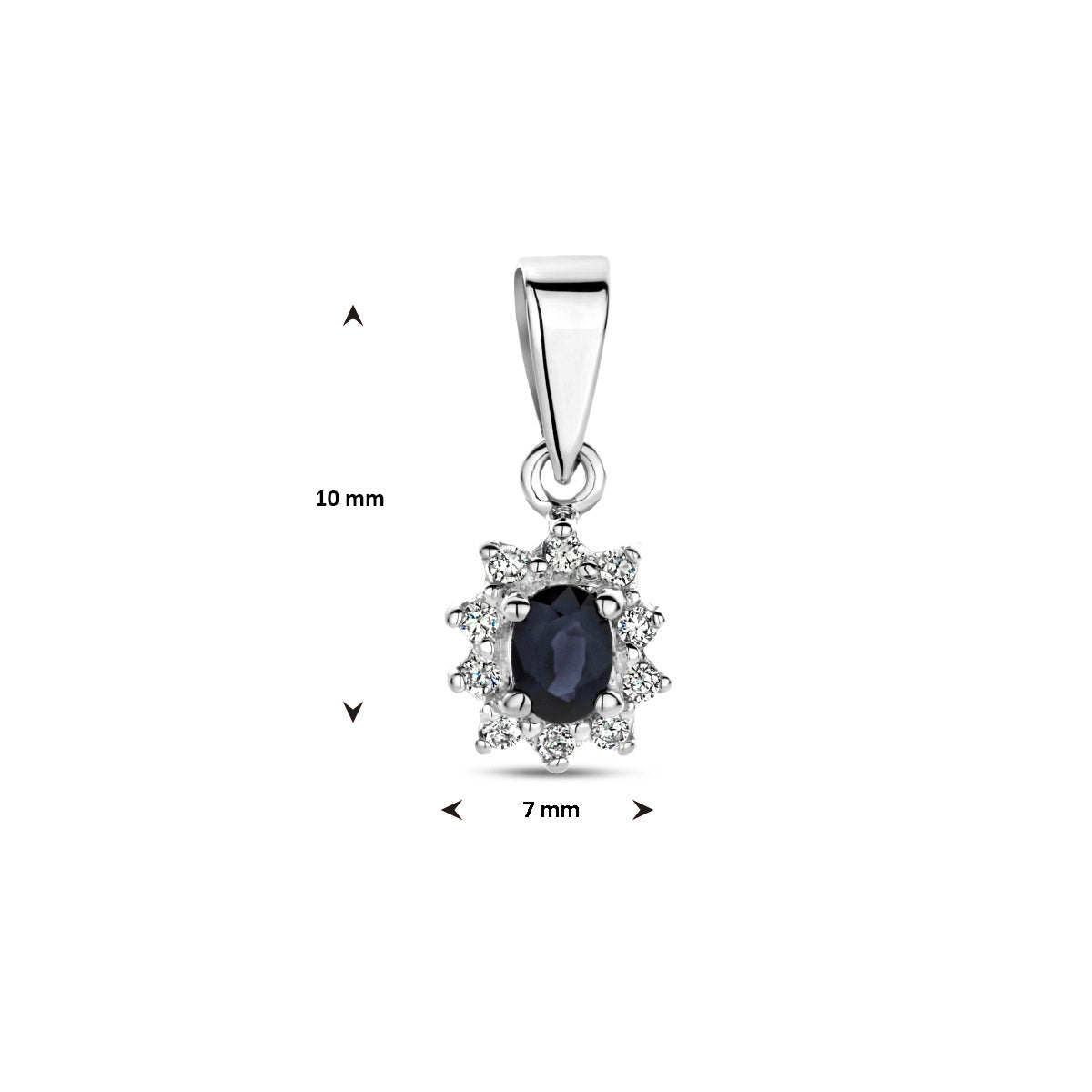Anhänger Saphir und Diamant 0.08ct H SI1 Halo 10 mm 14K Weißgold