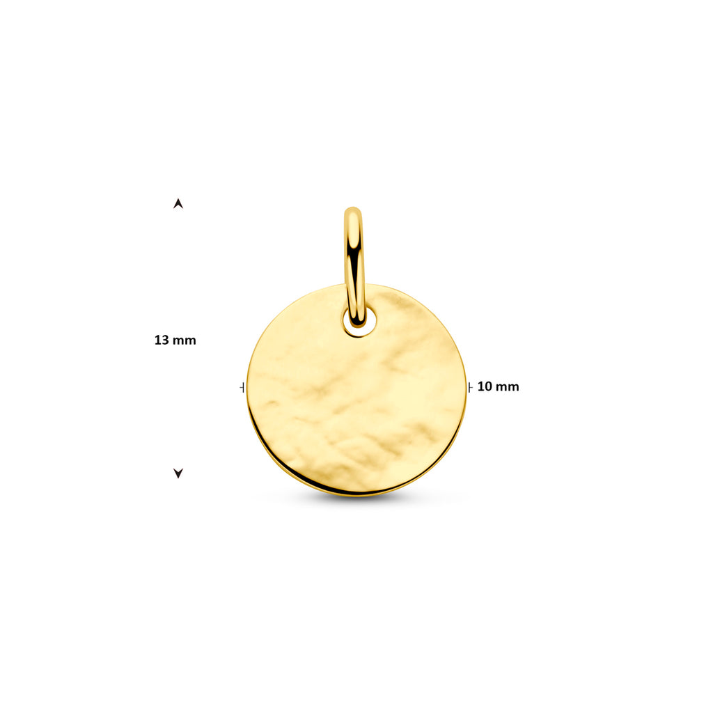 9k graveerhanger gehamerd 10 mm 9K geel - rond