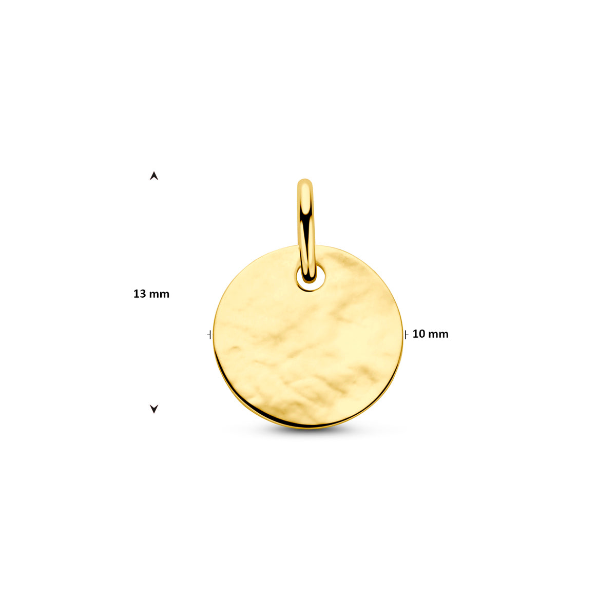 9k graveerhanger gehamerd 10 mm 9K geel - rond