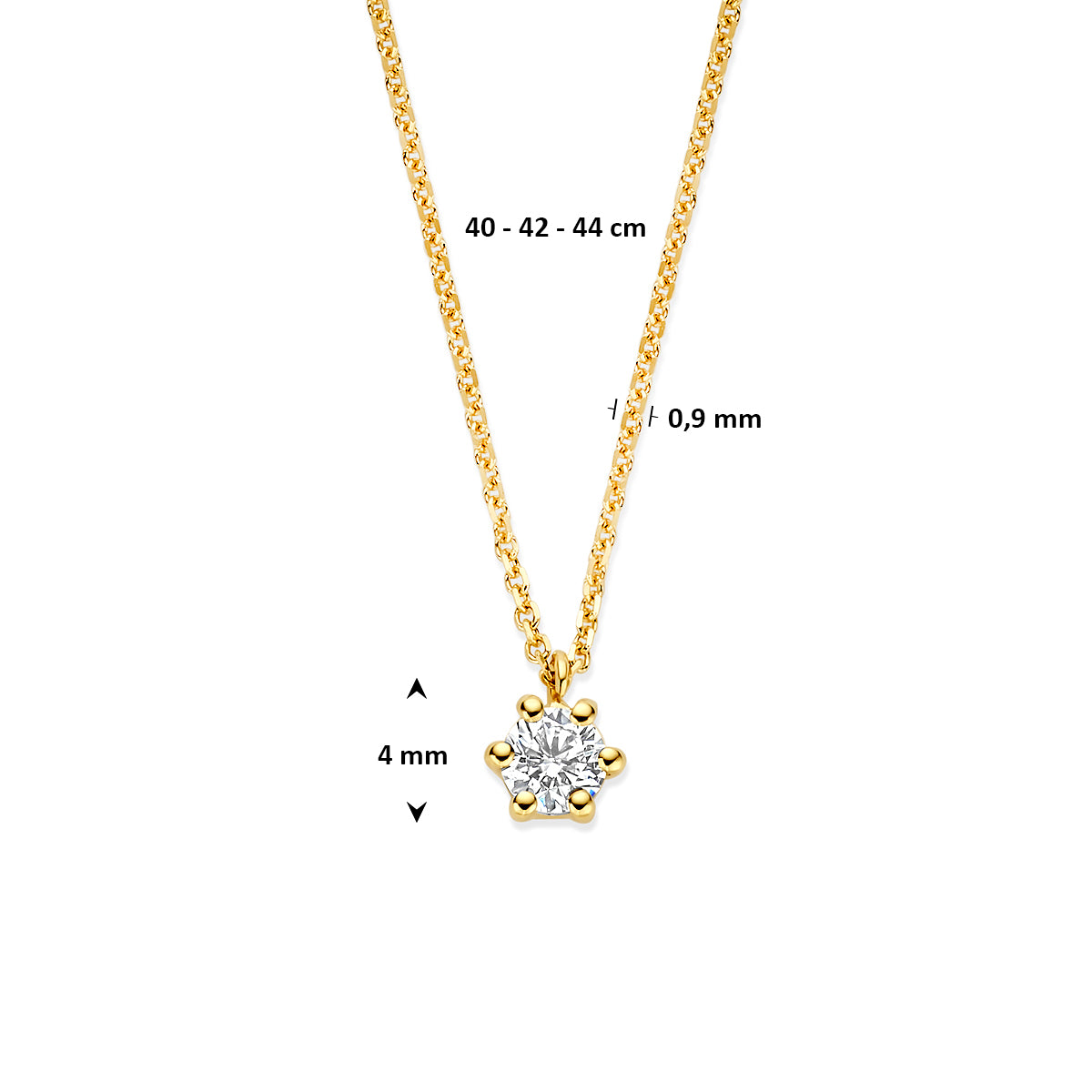 collier lab grown diamant 0.15ct g vs 40 - 42 - 44 cm 14K geelgoud