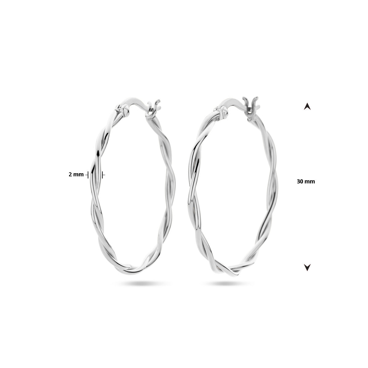 oorringen gedraaide buis 2,0 mm zilver gerhodineerd
