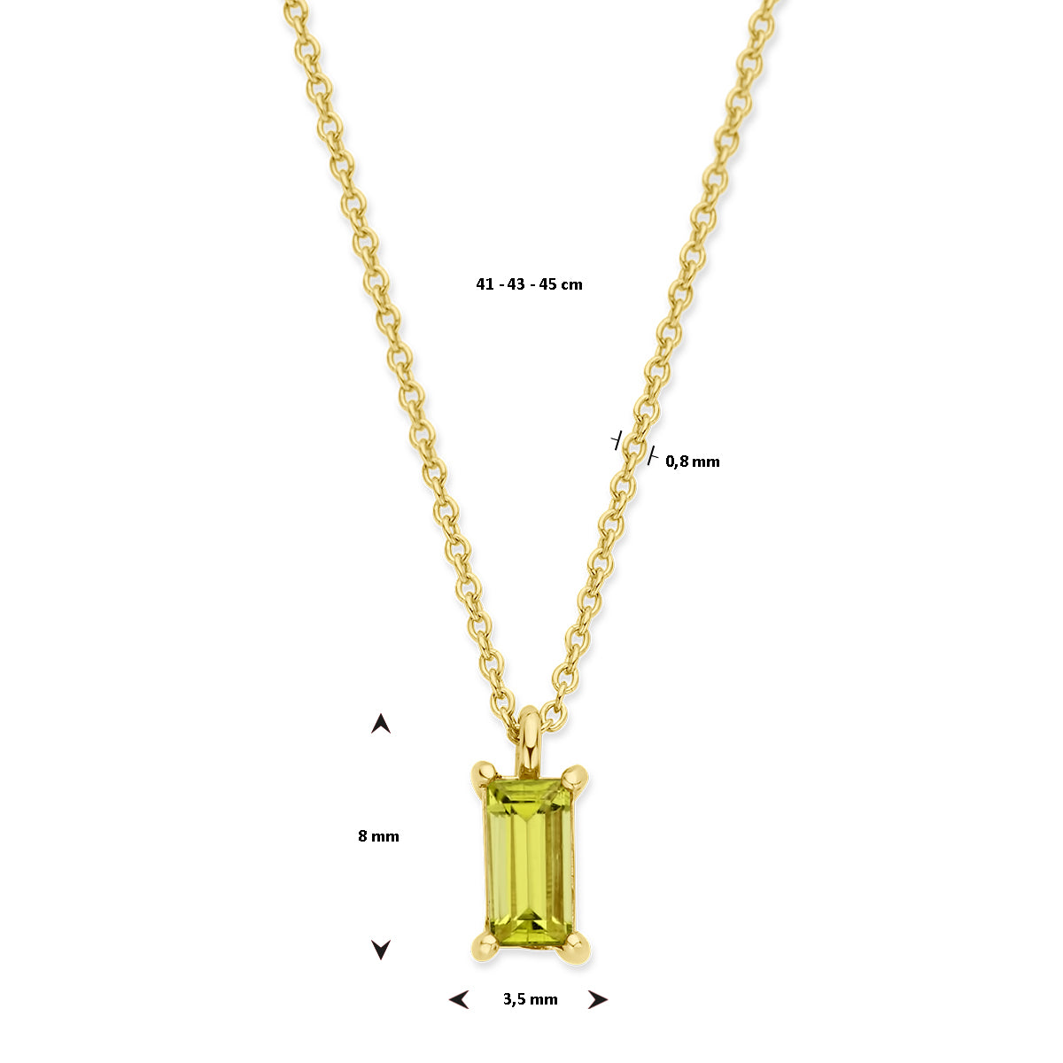 Halskette Peridot 41 - 43 - 45 cm 14K Gelbgold