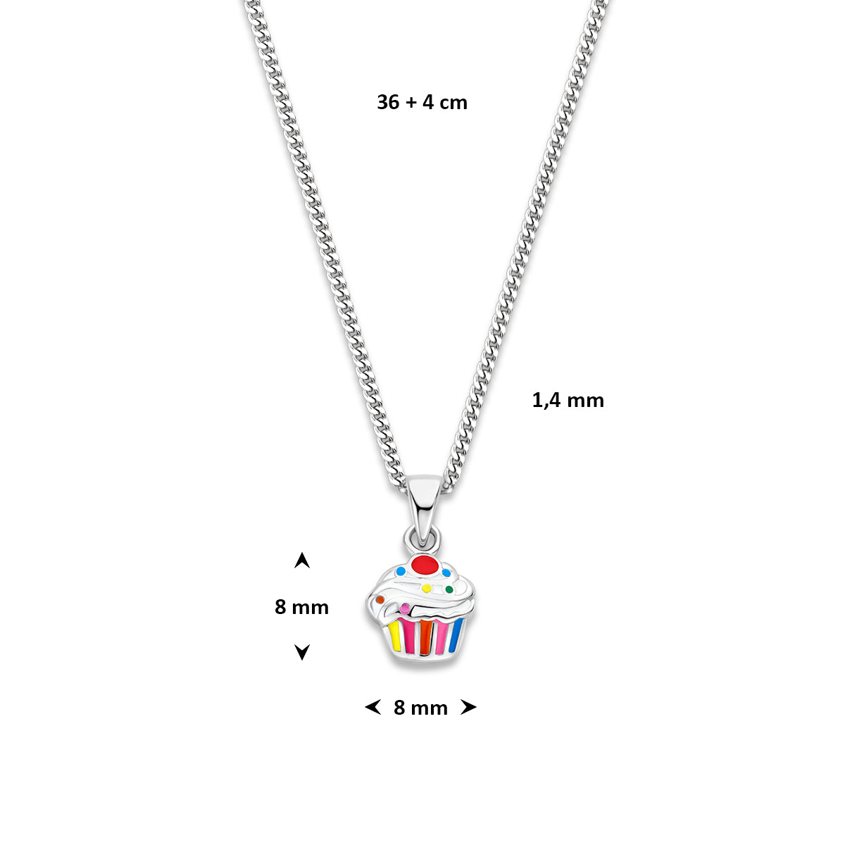 collier cupcake emaille 36 + 4 cm zilver gerhodineerd