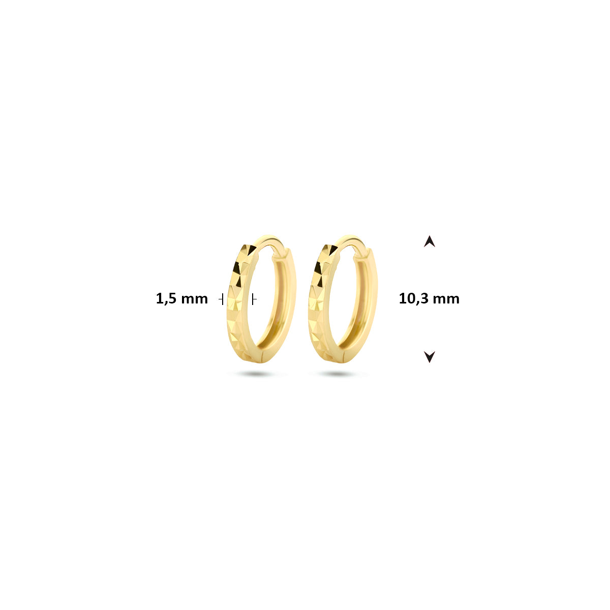 9k klapoorringen gediamanteerd 10,3 mm 9K geel