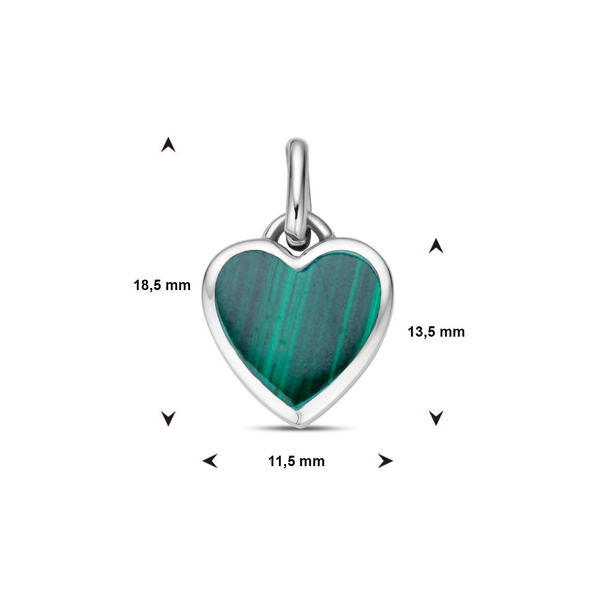 hanger hartje malachiet zilver gerhodineerd