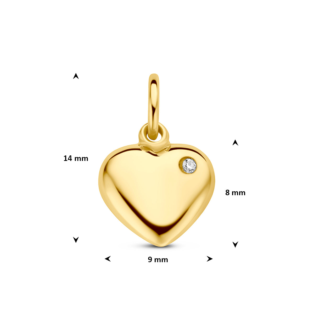 hanger hart zirkonia 14K geelgoud