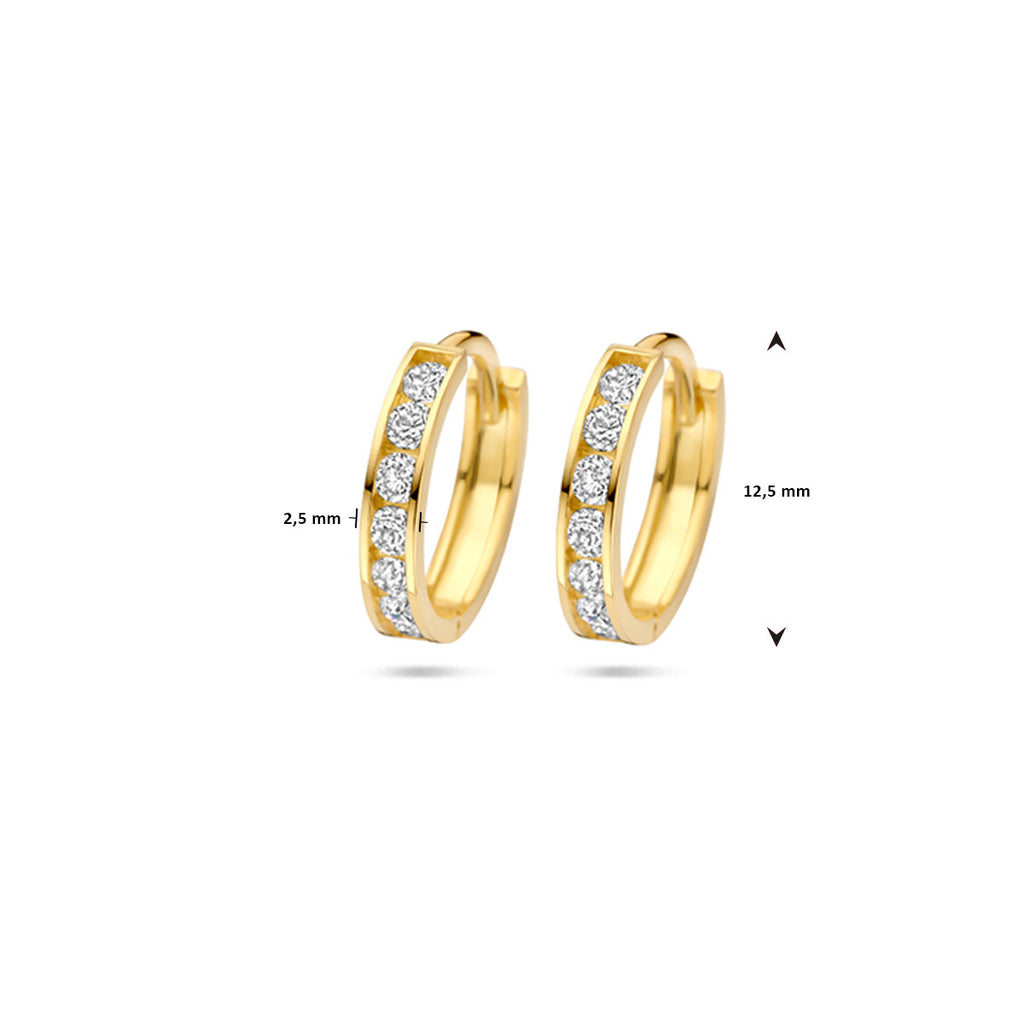 9k klapoorringen zirkonia 12,5 mm 9K geel