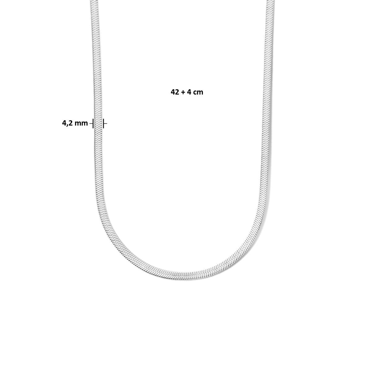 collier slang plat 4,2 mm 42 + 4 cm edelstaal