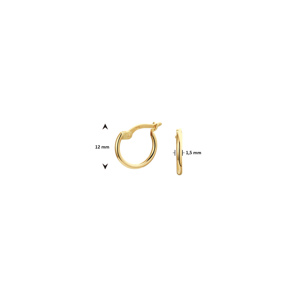 oorring 1,5 mm ronde buis 12 mm per stuk 14K geelgoud