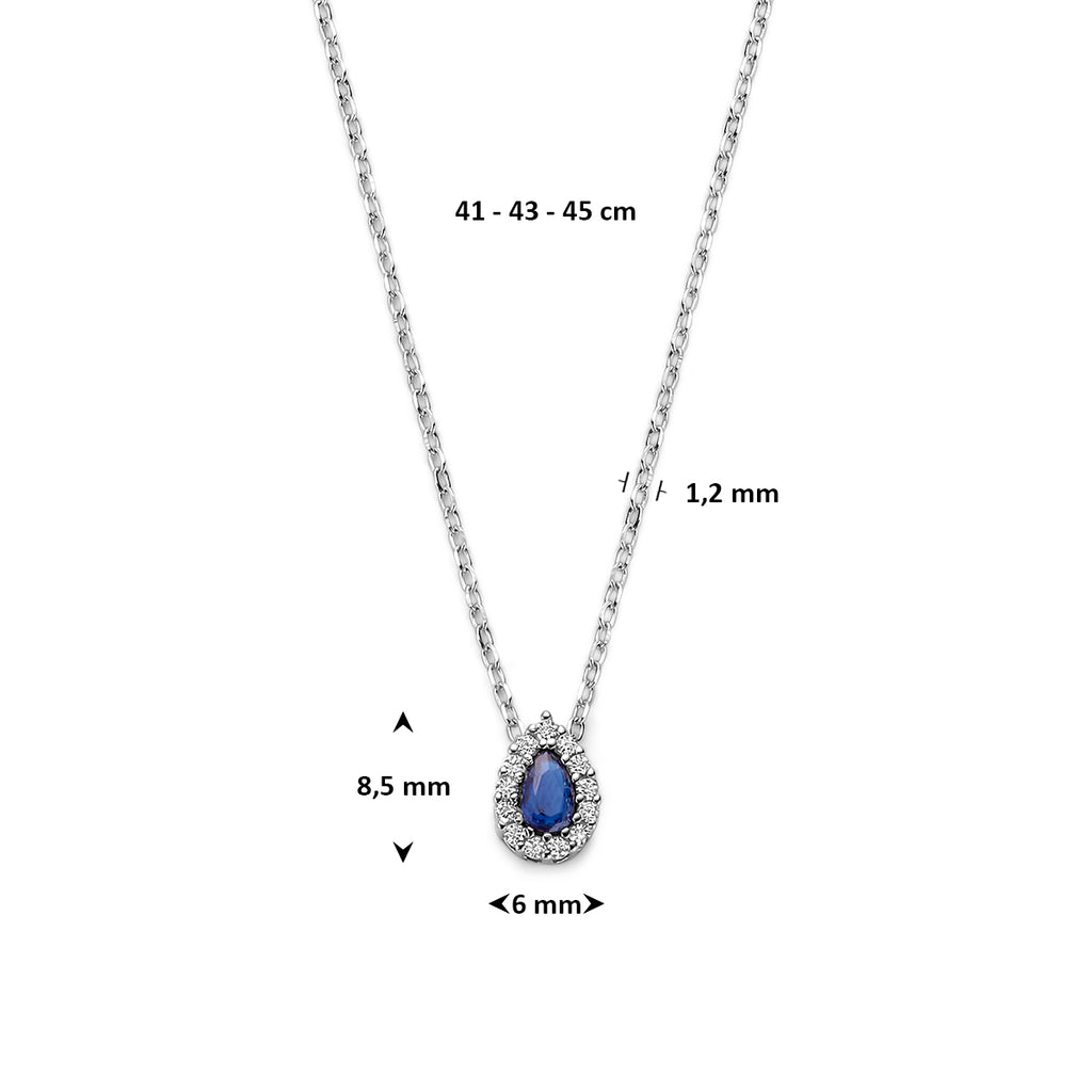 collier saffier zirkonia 41 - 43 - 45 cm zilver gerhodineerd