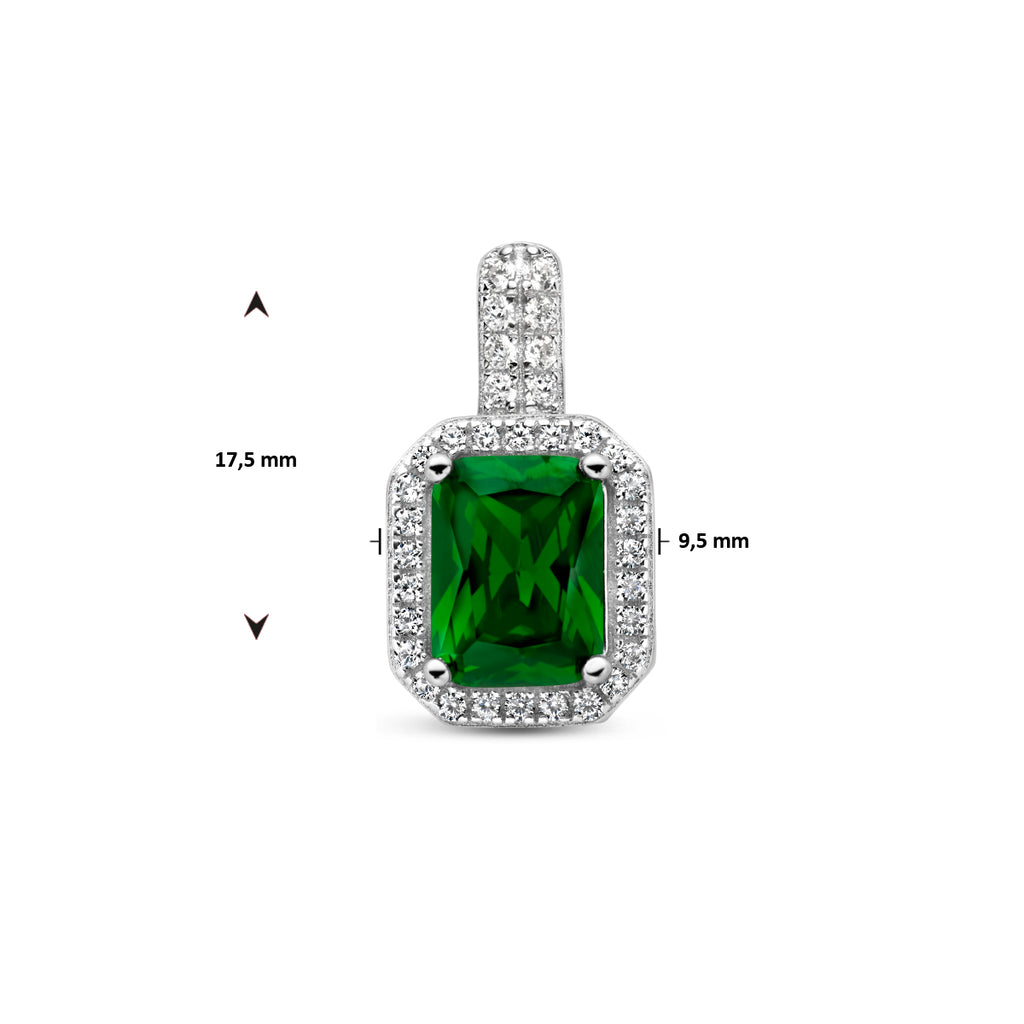 hanger zirkonia groen en wit halo zilver gerhodineerd