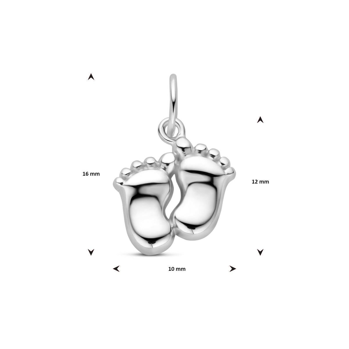 hanger baby voetjes 16 mm zilver gerhodineerd