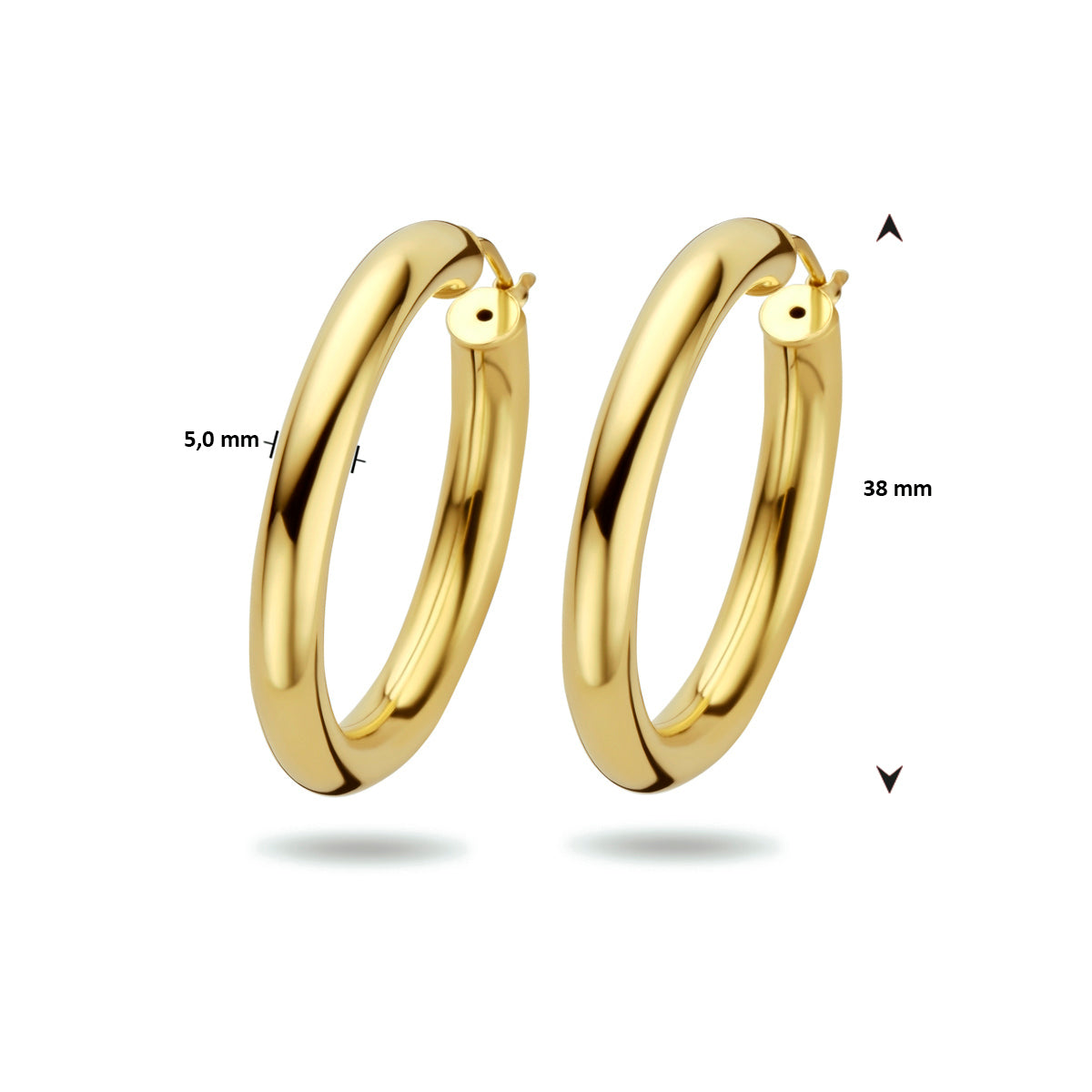oorringen ronde buis 5,0 mm 1 micron zilver verguld (geel)