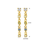 oorhangers wit, geel en groen zirkonia en synth. aquamarijn 22 mm 14K geelgoud