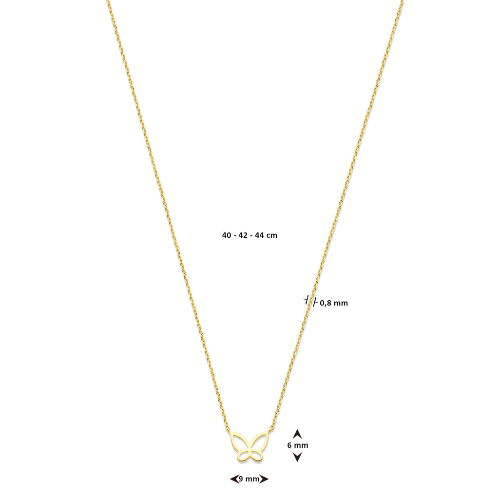 collier vlinder 40 - 42 - 44 cm 14K geelgoud