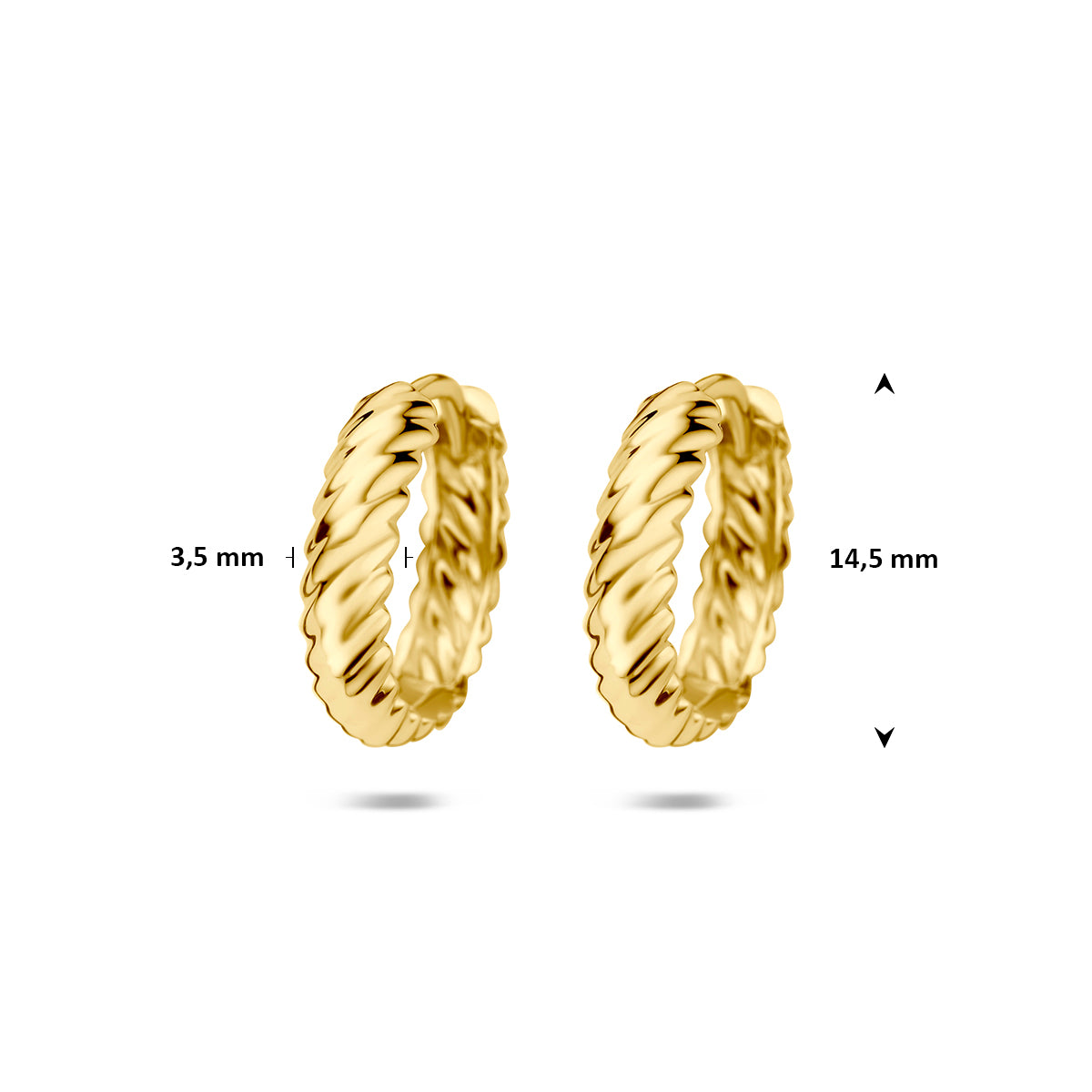 klapoorringen gedraaid buis 3,5 mm 14K geelgoud - gedraaid