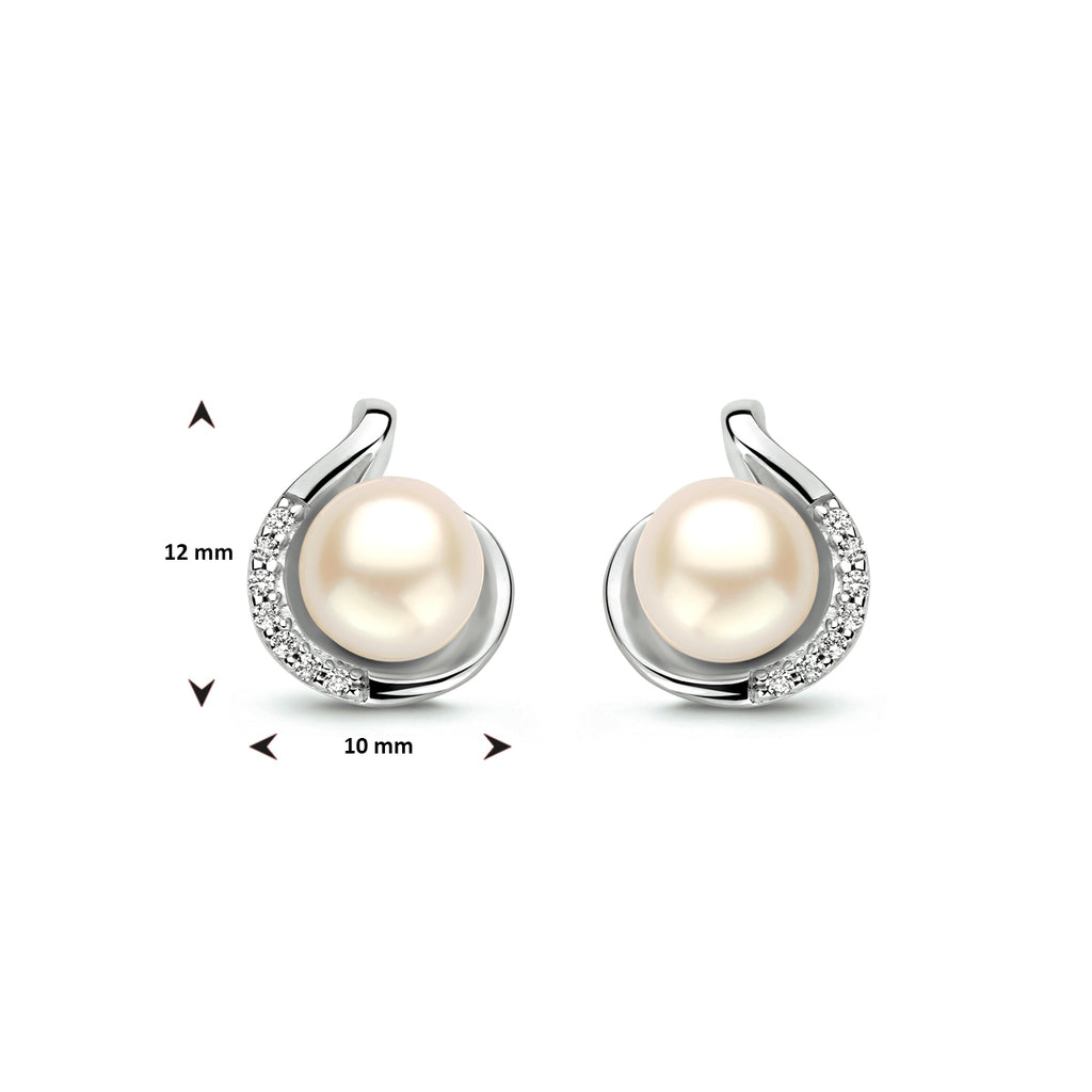 Ohrstecker Perle und Zirkonia Silber rhodiniert
